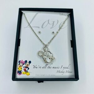 Disney Mickey Mouse Pendant Necklace New With Stud Earrings